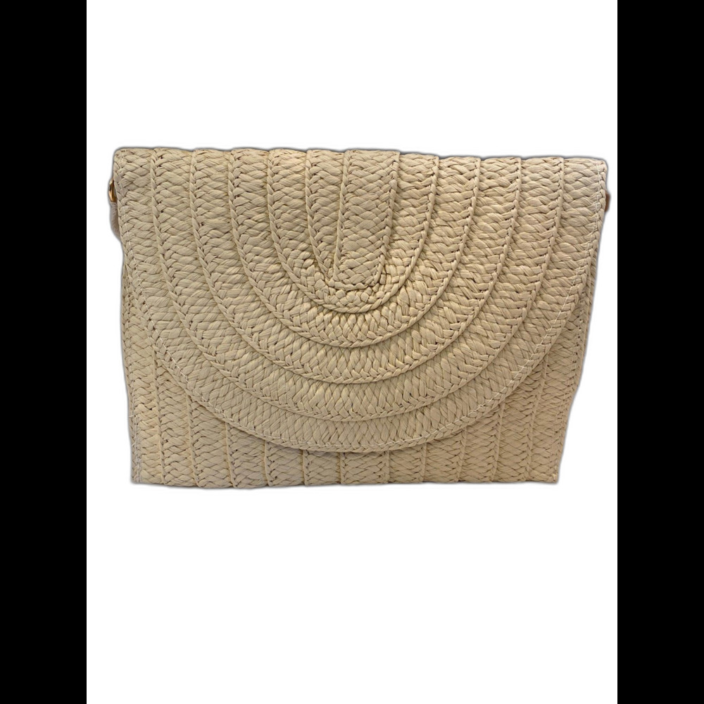 Unbranded Straw Woven Flap Clutch Bag Women Medium Beige NWT Removable Strap